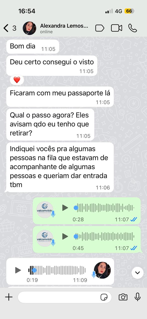 Depoimento de Alexandra — visto aprovado