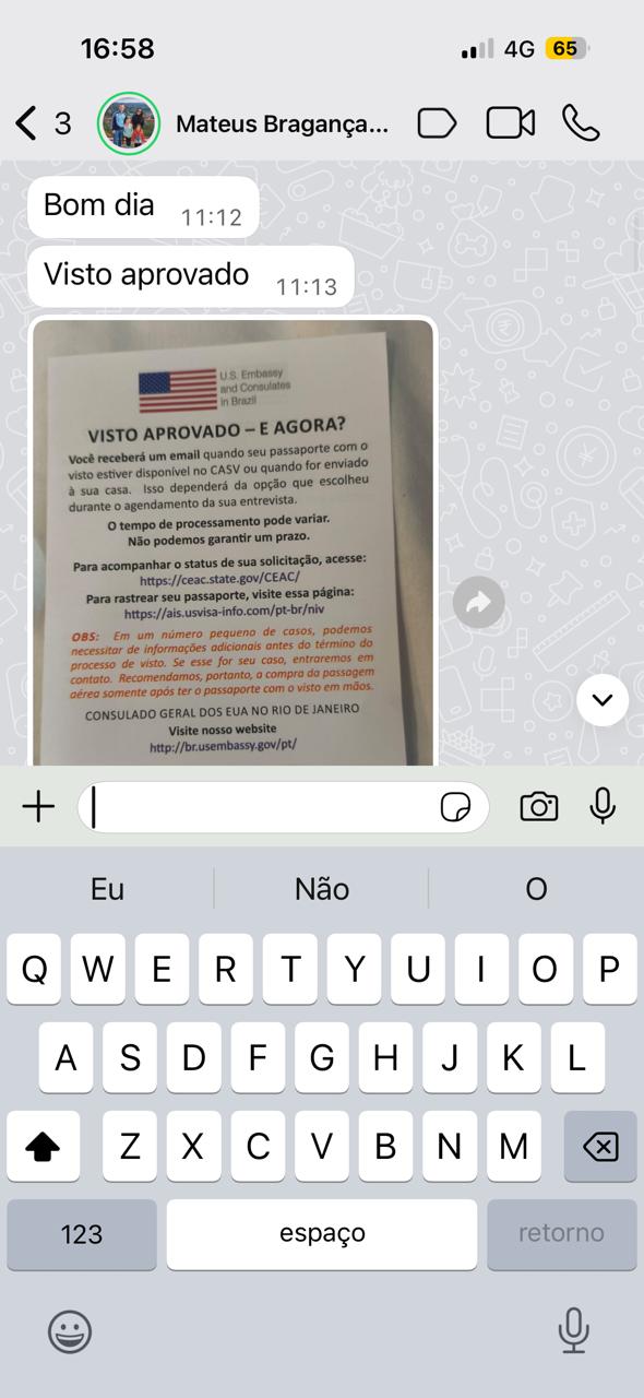 Depoimento de Mateus — visto aprovado