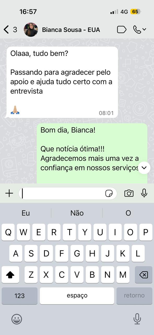 Depoimento de Bianca — visto aprovado